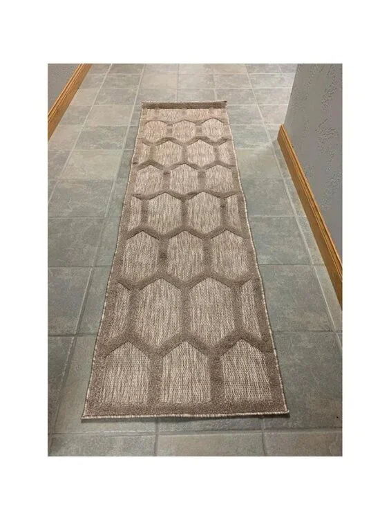 Nourison Honeycomb Simplicity Runner Rug 2' x 7' Beige Tan Cream