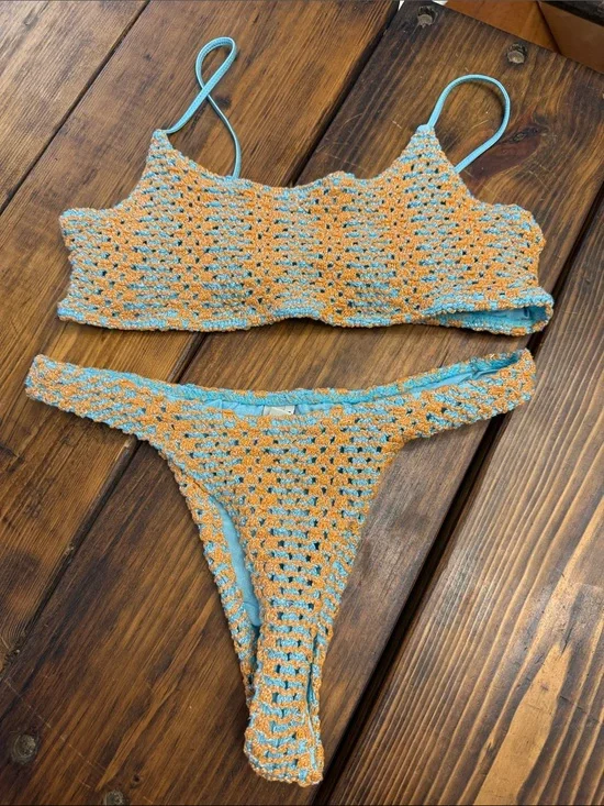triangl swimwear Crochet Bikini Set. Like new! Top XL and Bottom L.