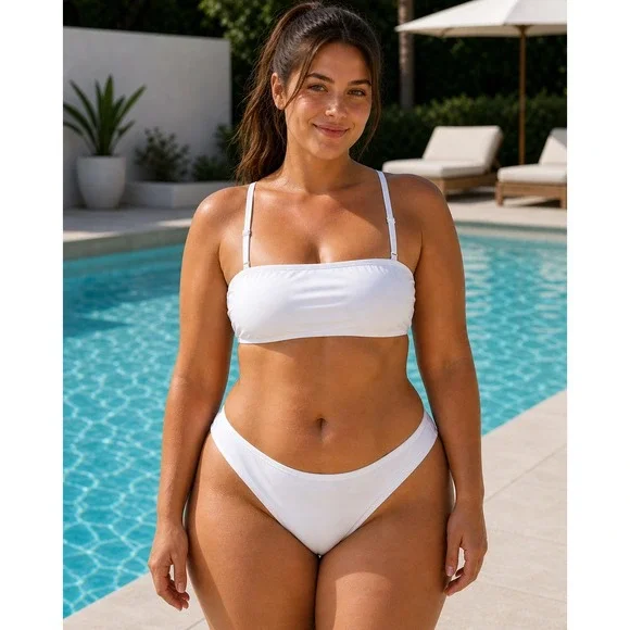 SKIMS Shaping Swim Bandeau +‎ Dipped Bikini Bottom Set Marble 2X