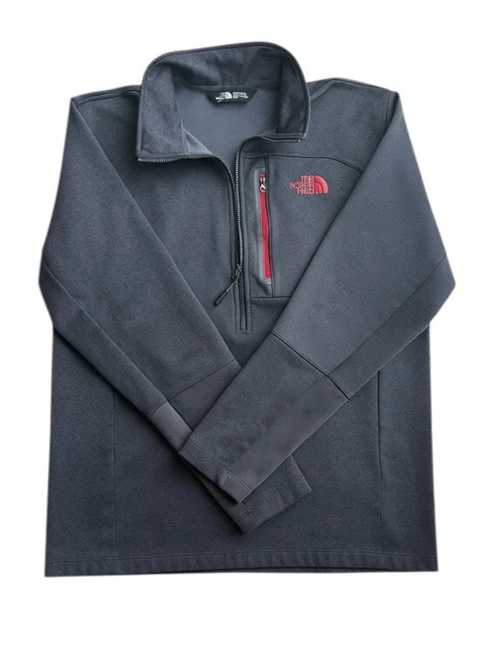 The North Face Men’s Charcoal Gray Fleece Full Zip Jacket Red Accents