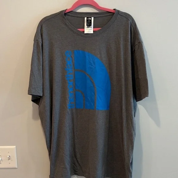 The North Face Men's Charcoal Tee with Vibrant Blue Graphic