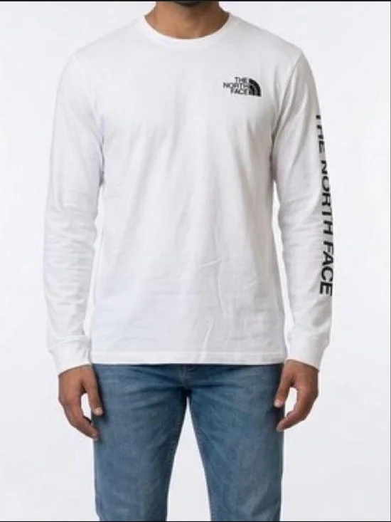 The North Face Men’s White Long-Sleeve Logo Tee with Sleeve Print