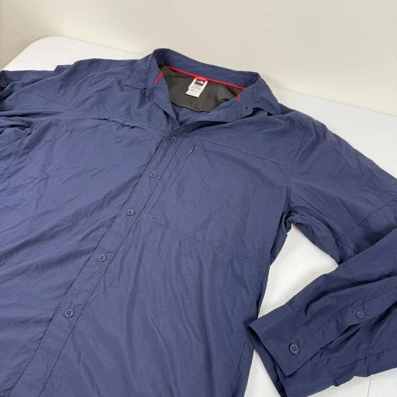 The North Face Mens XL Navy Blue Vented Long Sleeve Hiking Button Down Shirt