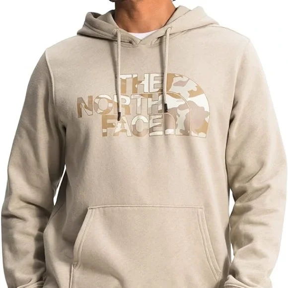 The North Face Mens Pullover Hoodie Medium Beige Tan Camo Logo Sweatshirt