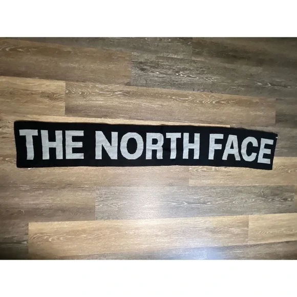 The‎ North Face Knit Scarf Unisex OS Black Grey Excellent Reversible Logo Scarf