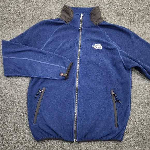 Vintage The North Face Men's Medium Blue Fleece Full Zip Pockets Polartec Fleece