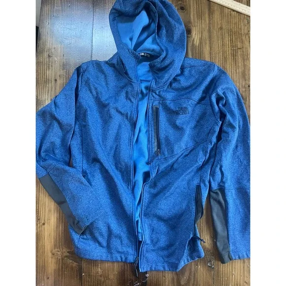 The North Face Mens Blue Heathered Full Zip Fleece Hoodie Jacket Large‎ L