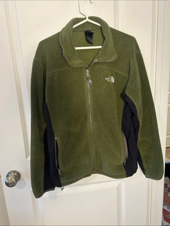 The North Face Olive Green Fleece Jacket with Black Panels