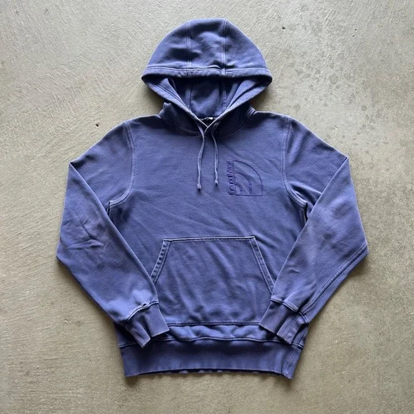 The North Face Sweatshirt Mens Small Purple Logo Hoodie Outdoor Nature Hiking