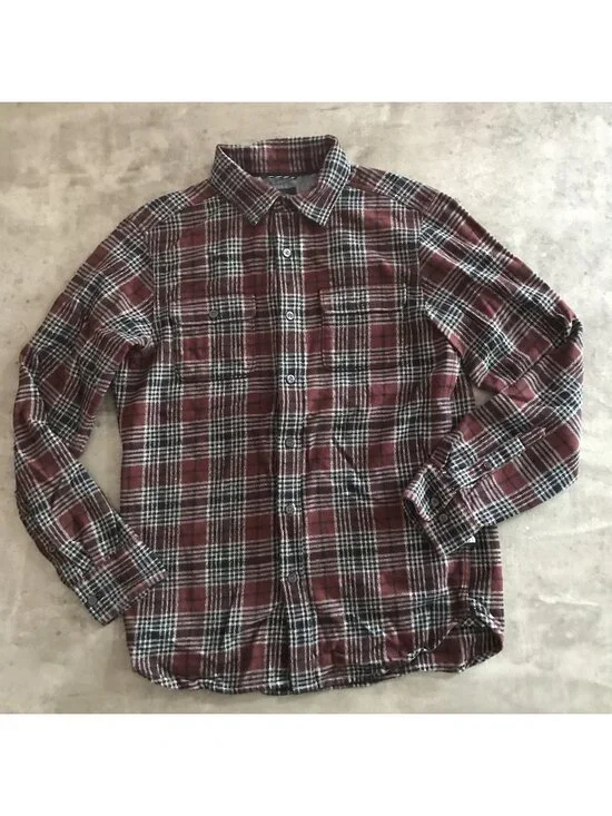 The North Face Flannel Shirt Men Small Plaid Black Burgundy Outdoor Grunge Skate