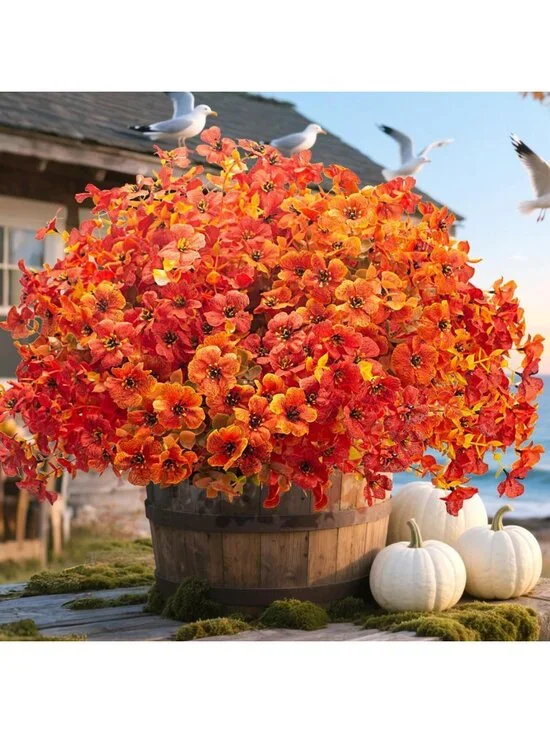 20 Bundles UV Resistant Artificial Fall Flowers - Faux Eucalyptus & Daisy Decor