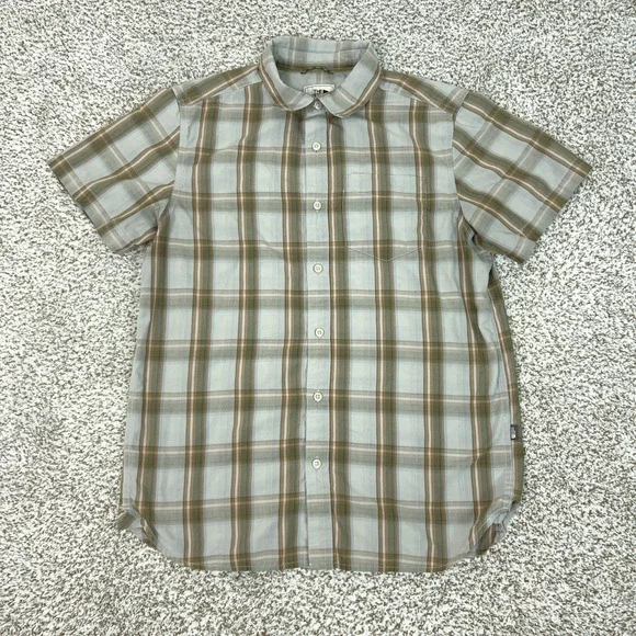 The North Face Shirt Mens Medium Gray Green Plaid Short Sleeve Button Up Outdoor