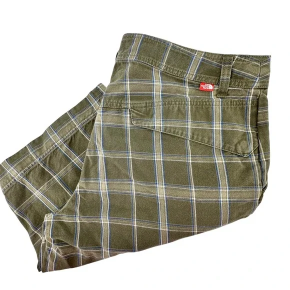 The North Face Plaid‎ Cargo Pants Men Size 34 Khaki Green Cotton Outdoor