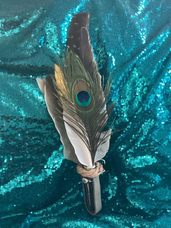 Man Energy Feather Leather Smudger w/Peacock,Turkey and others 16