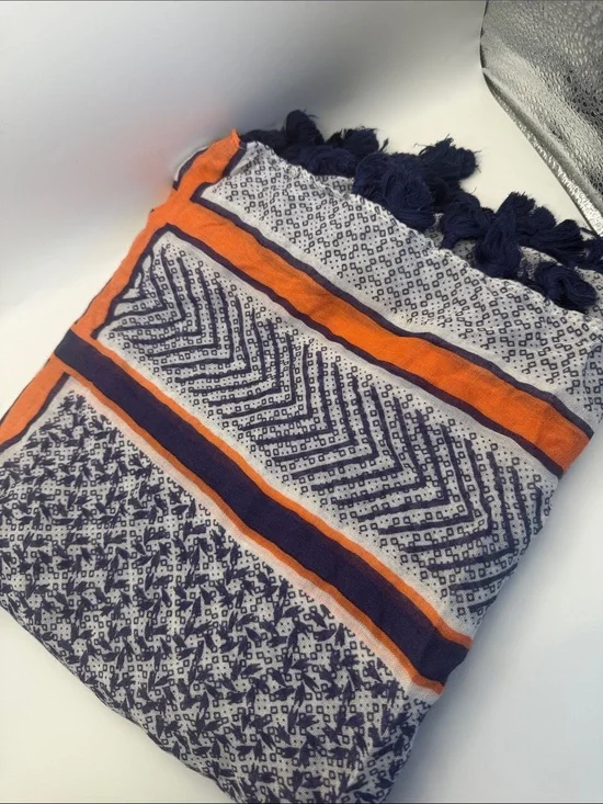 Navy and Orange Patterned Decorative Throw Blanket