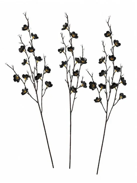 3 Black Wax Flower Stems 21 Inch Artificial Silk Wired Gothic Floral Filler