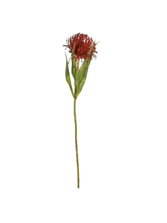Artificial Red Pincushion Protea Stem | Faux Leucospermum Flower | Tropical Flor