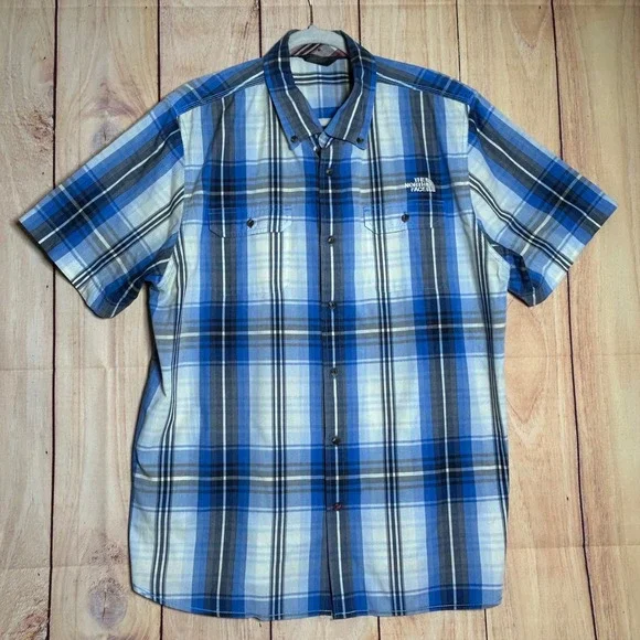 The North Face Button Down Shirt Mens XL Blue Plaid Short Sleeve Gorpcore Hiking