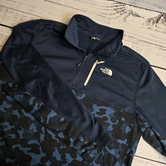 North Face Ventrix‎ Cinder Jacket 1/4 Zip Mens Large Blue Camo Pullover Fleece