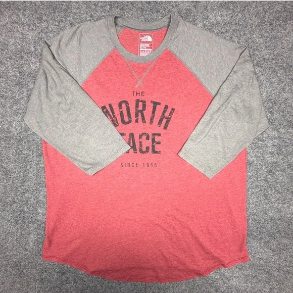The North Face Mens XL Red Grey Raglan Baseball T-Shirt 3/4 Sleeve Classic Fit‎