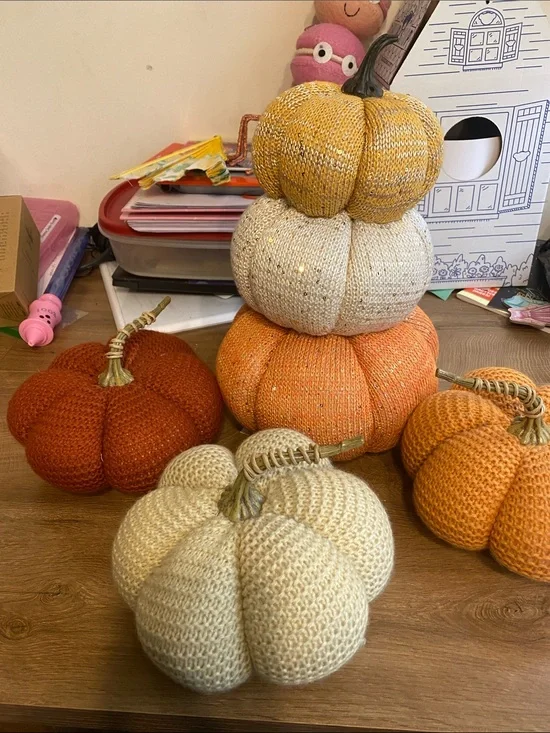 Kirklands Knit Decorative Pumpkins in Cream, Orange, Rust, Yellow