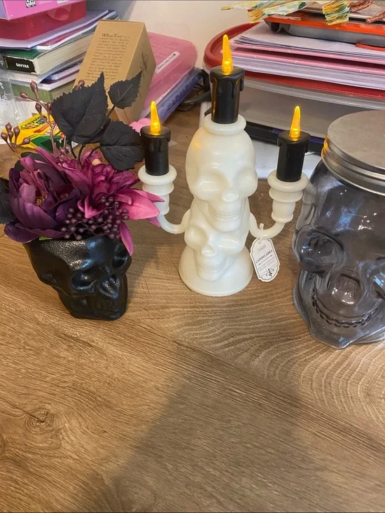 Target White Skull Candelabra with Black Candle Details