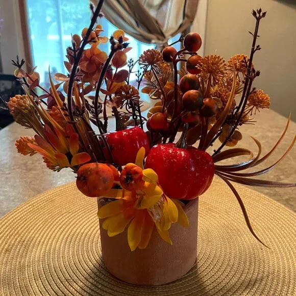 Autumn Tabletop Faux Floral Decor — Neutral Planter