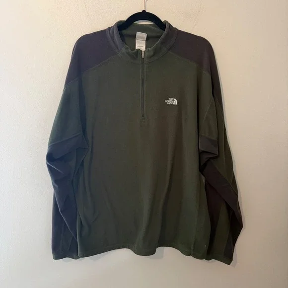 The North Face Mens TKA 100 Quarter Zip Fleece Pullover Green Grey‎ A436 Large
