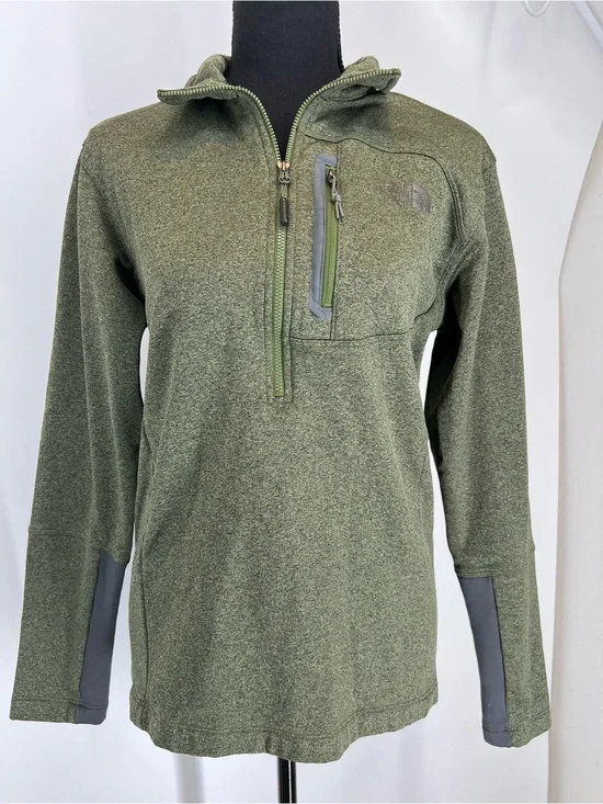 The North Face Moss Green Quarter-Zip Pullover with Gray Accents