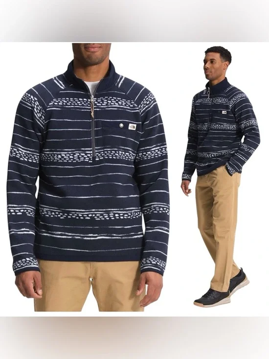 The North Face Men’s Navy Patterned Fleece Quarter Zip Pullover Medium