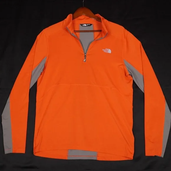 The North Face Pullover Mens Medium Orange Grey Quarter Zip Active