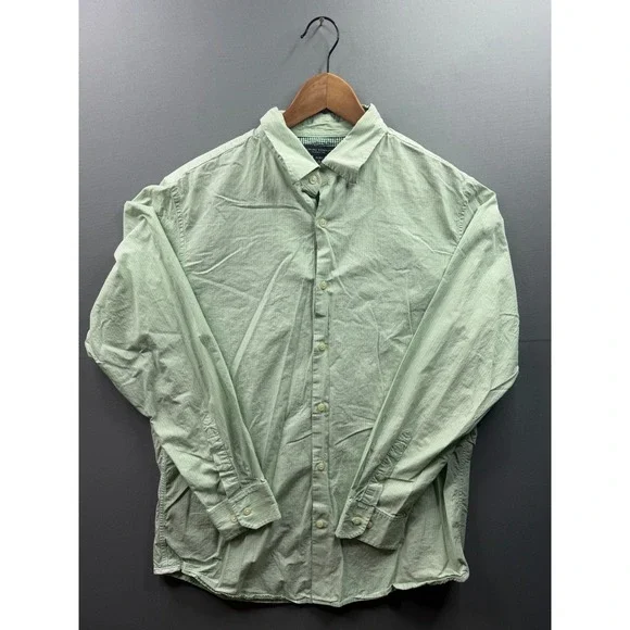 Banana Republic Button Down‎ Shirt Mens Green Striped Classic Fit Large