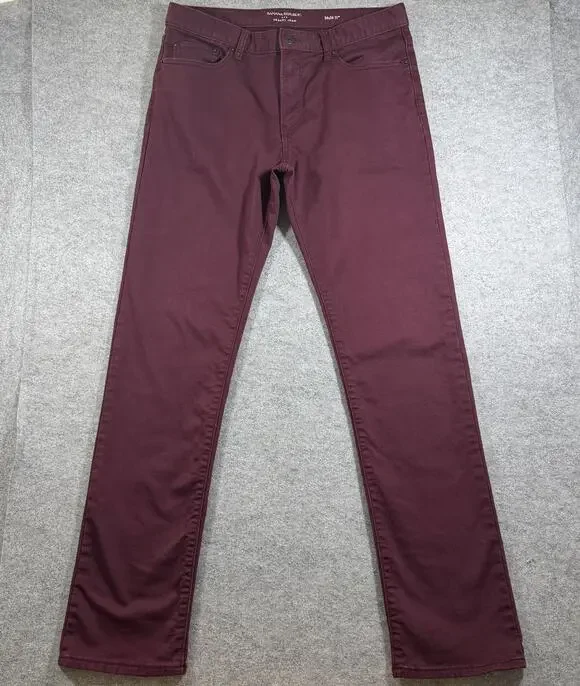 Banana Republic Travel Jeans Mens 34x34 Wine Burgundy Slim Stretch Denim Pants