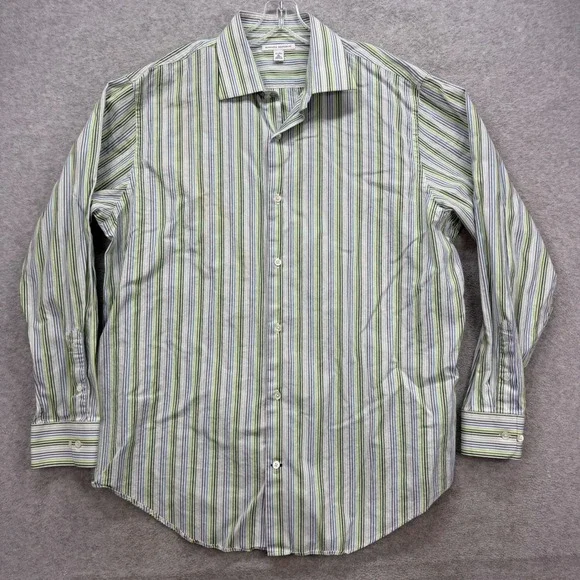 Banana Republic Shirt Mens XL Green Blue White Striped Dress Button Up‎ Oxford