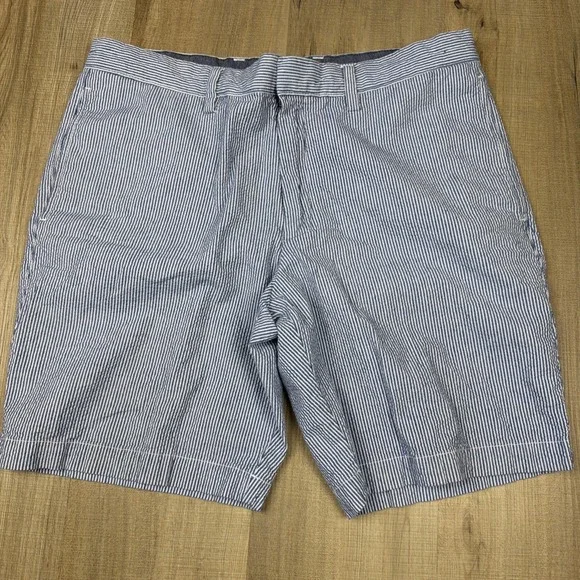 Banana Republic Aiden Club Shorts Men's 34‎ Blue White Striped Stretch Chino