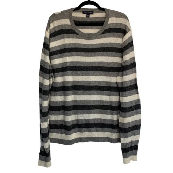 Banana Republic Striped Sweater XL Grey Wool Cashmere Blend Crewneck Knit Preppy