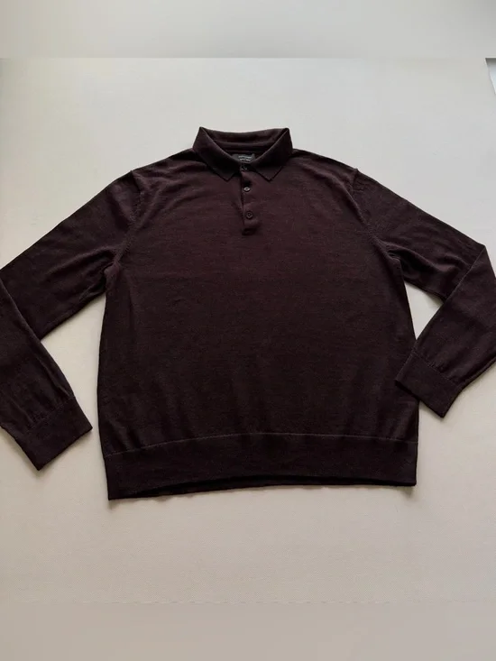 Banana Republic Men's Dark Brown Long-Sleeve Polo