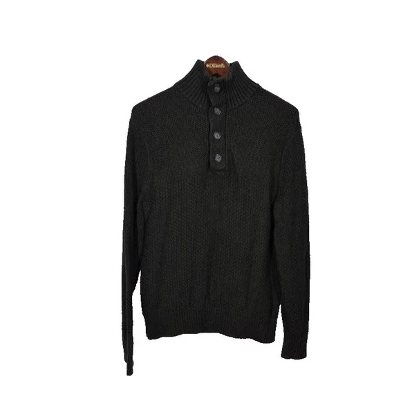 Banana Republic‎ Sweater Mens Medium Brown Textured Knit 1/2 Button Mock Neck