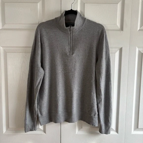 Banana Republic Baruffa Italian Yarn Merino Wool Sweater XL Grey 1/4 Quarter Zip