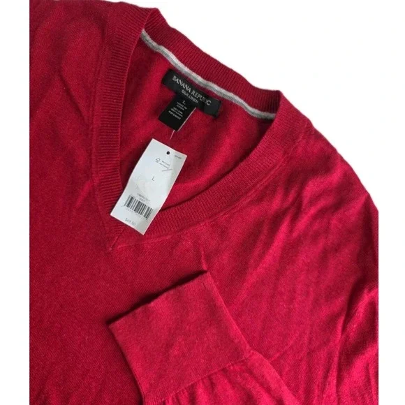 Banana Republic Sweater Mens Large Silk Linen Blend Lightweight V Neck RED NWT