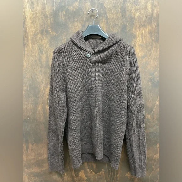 BANANA REPUBLIC Chunky Knit Cotton-Wool Shawl Collar Sweater‎ Size L $80 NWT