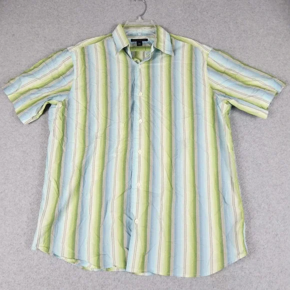 Banana Republic Shirt Mens Large Green Blue Multi Stripe Cotton Short Sleeve