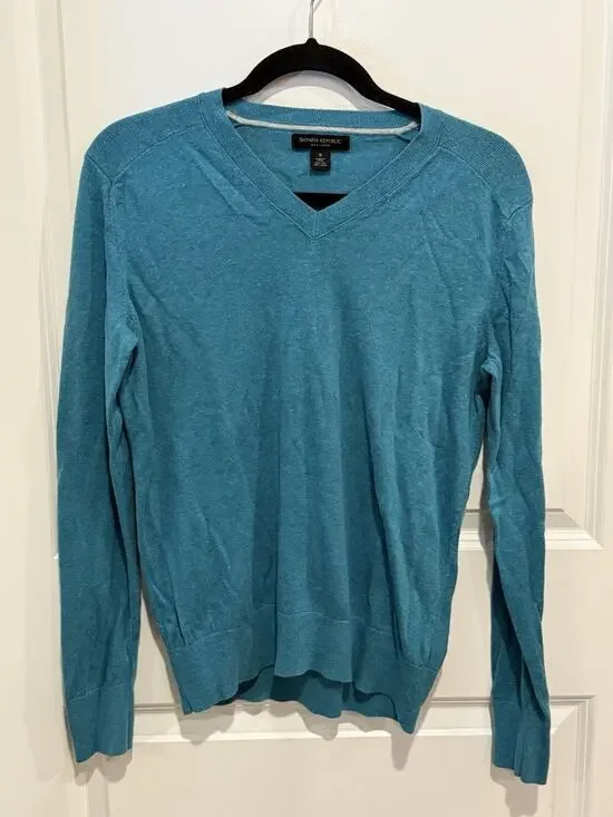 Banana Republic Men’s Silk Linen V Neck Lightweight Sweater Blue Teal Size Small
