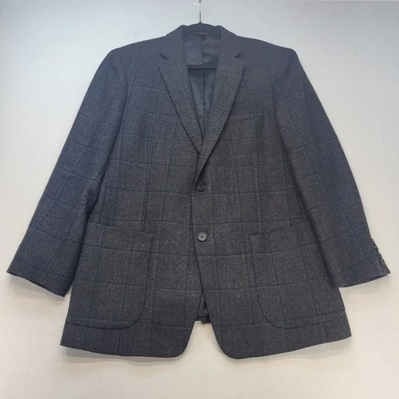 Banana Republic Sport Coat Mens 42R Gray Windowpane Wool Standard Fit Blazer