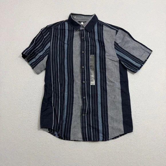 Banana Republic Shirt Small Blue Linen Blend Slim Fit Short Sleeve Striped NEW