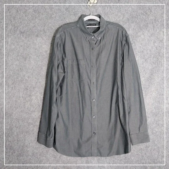 Banana‎ Republic Men Shirt XL Gray Camden Non Iron Long Sleeve Button Casual
