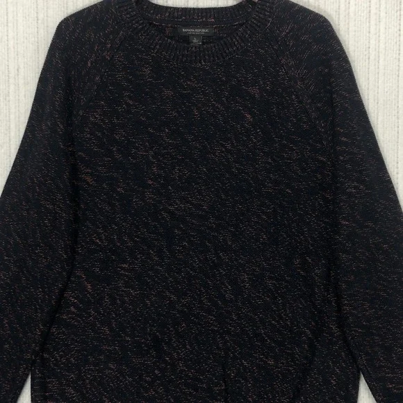 Banana‎ Republic Mens Supima Cotton Marled Knit Sweater Navy Orange Large Raglan