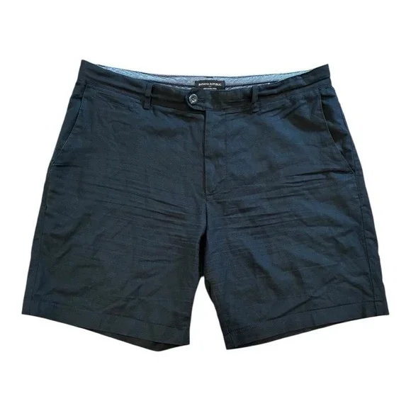 BANANA REPUBLIC Men's Shorts Linen-Blend Slim Fit 9in Inseam Black SZ. 35‎