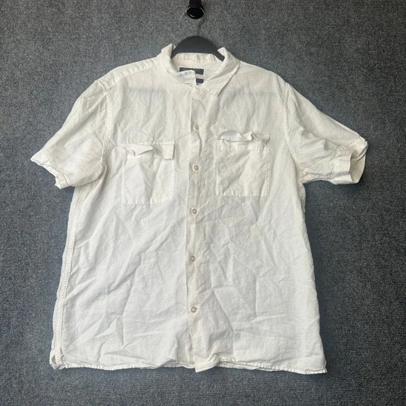Banana Republic Shirt Mens Large White Linen Cotton Slim Fit Short Sleeve
