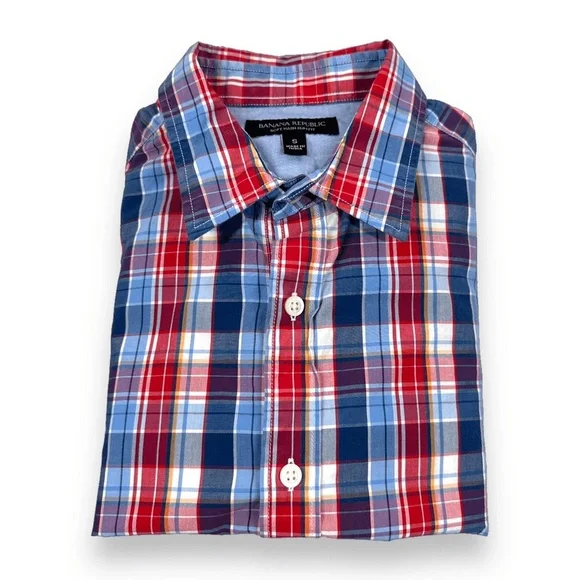 Banana‎ Republic Shirt Mens Small S Blue Plaid Slim Fit Long Sleeve Button Down